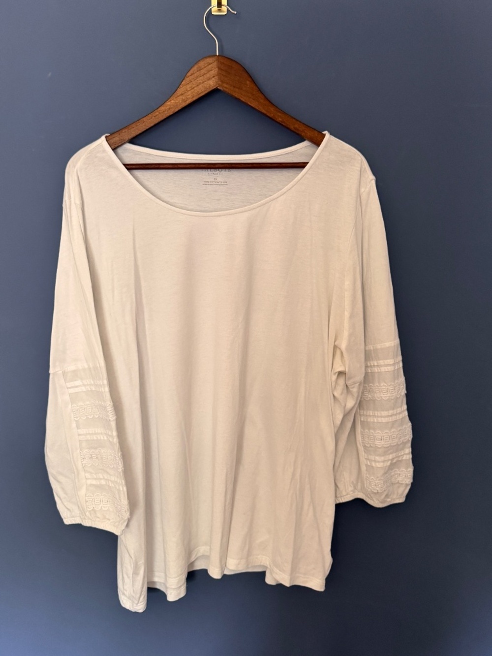 Talbots White Eyelet Embroidered Sleeve Blouse Size 3X EUC